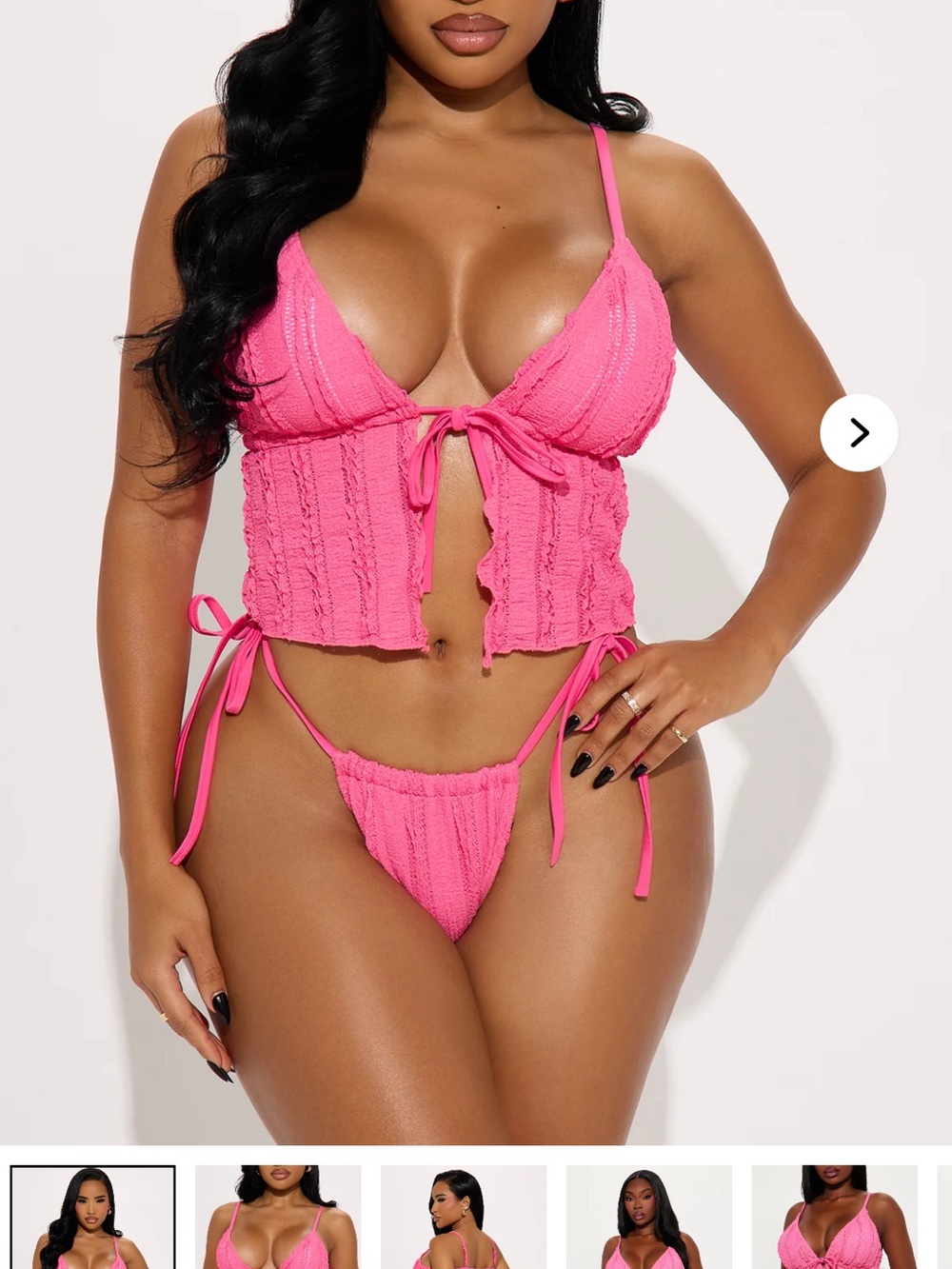 Fashion Nova Pink Ribbed Tie-Front Bikini Set